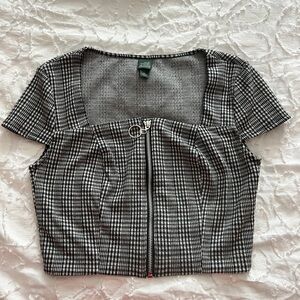 Checkered zip crop top